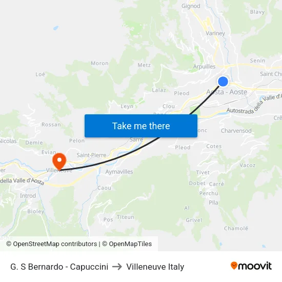 St. Bernard - Capuchins to Villeneuve Italy map