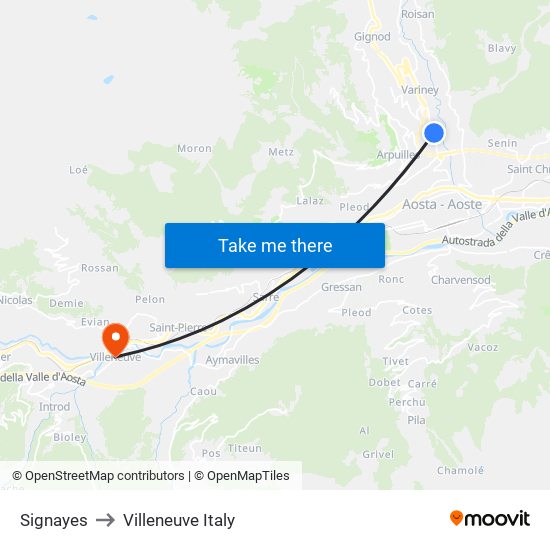 Signayes to Villeneuve Italy map