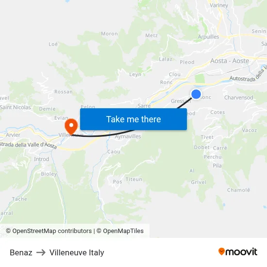 Benaz to Villeneuve Italy map