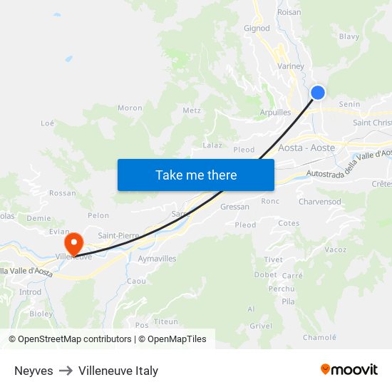 Neyves to Villeneuve Italy map