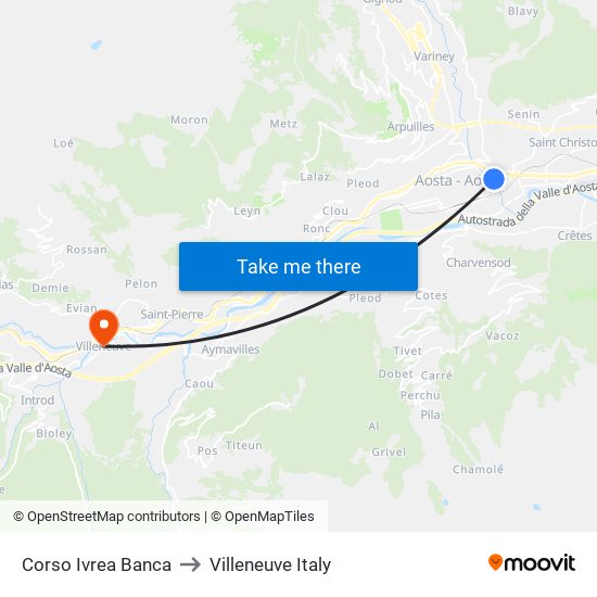 Corso Ivrea Banca to Villeneuve Italy map