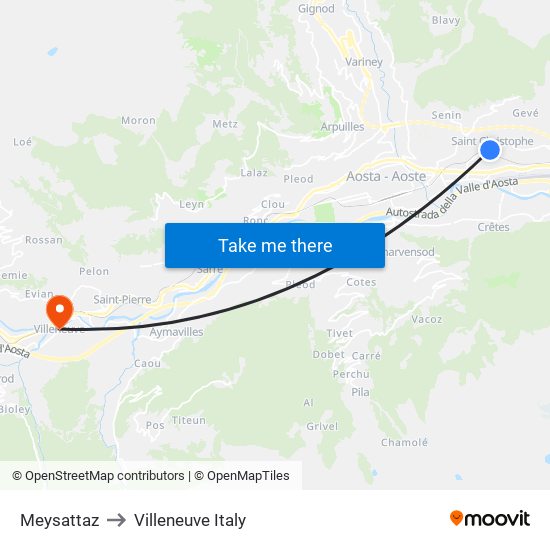 Meysattaz to Villeneuve Italy map