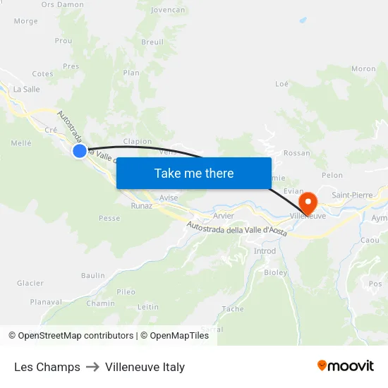 Les Champs to Villeneuve Italy map