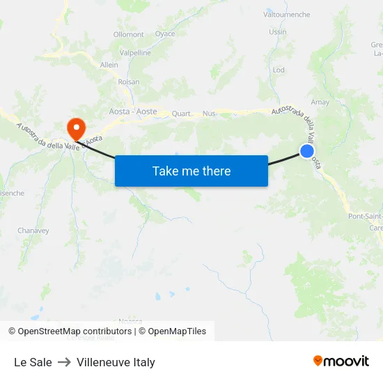 Le Sale to Villeneuve Italy map