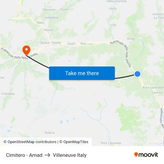 Cemetery - Arnad to Villeneuve Italy map