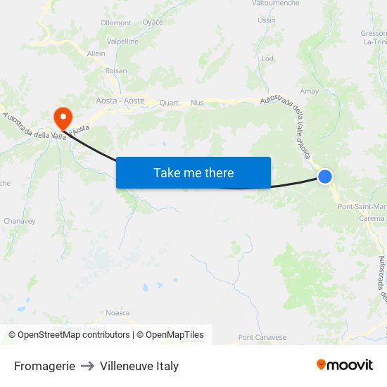 Fromagerie to Villeneuve Italy map