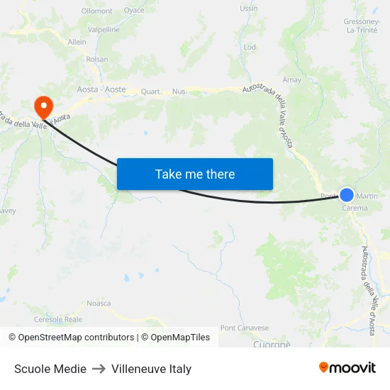 Middle School to Villeneuve Italy map