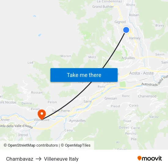 Chambavaz to Villeneuve Italy map