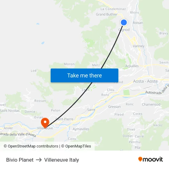 Planet Junction to Villeneuve Italy map