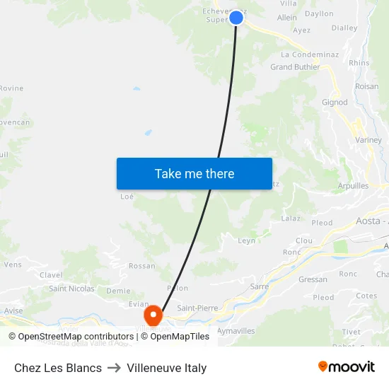 Chez Les Blancs to Villeneuve Italy map