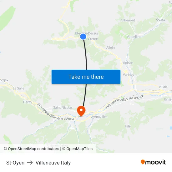 St-Oyen to Villeneuve Italy map