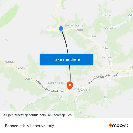 Bosses to Villeneuve Italy map