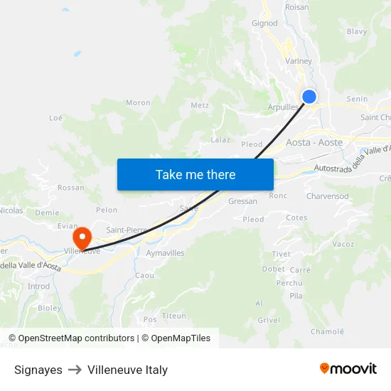 Signayes to Villeneuve Italy map