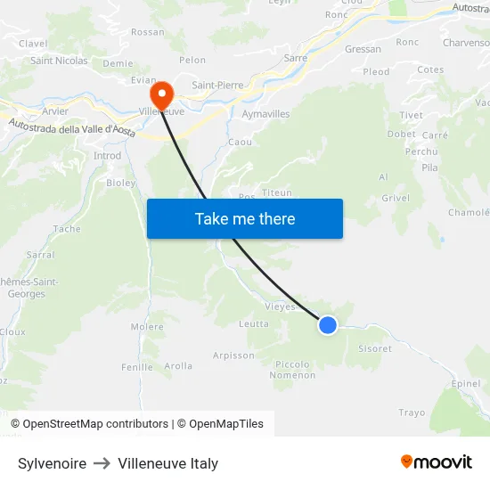 Sylvenoire to Villeneuve Italy map