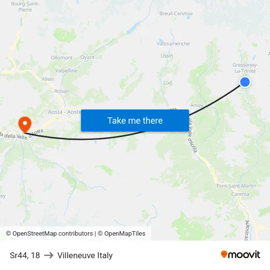 Upper Perletoa to Villeneuve Italy map