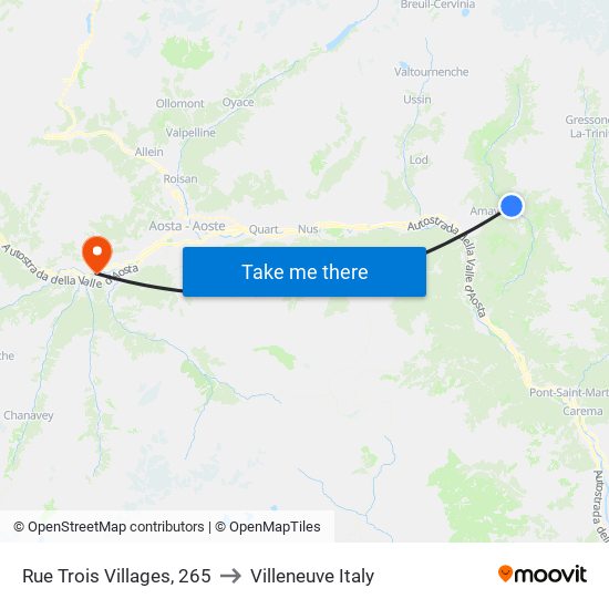 Rue Trois Villages, 265 to Villeneuve Italy map