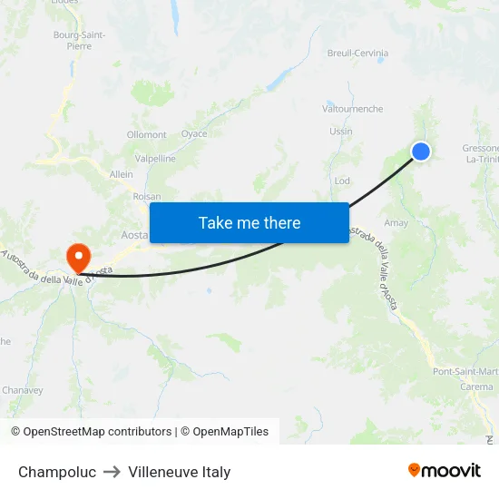 Champoluc / Church to Villeneuve Italy map
