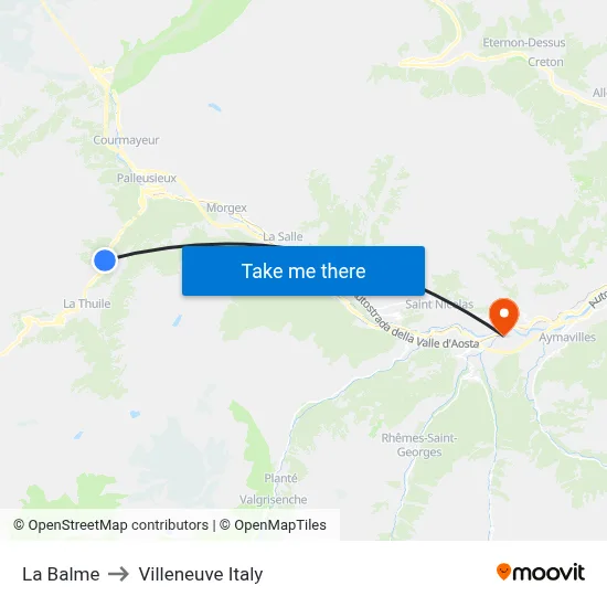 La Balme to Villeneuve Italy map