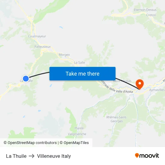 La Thuile to Villeneuve Italy map