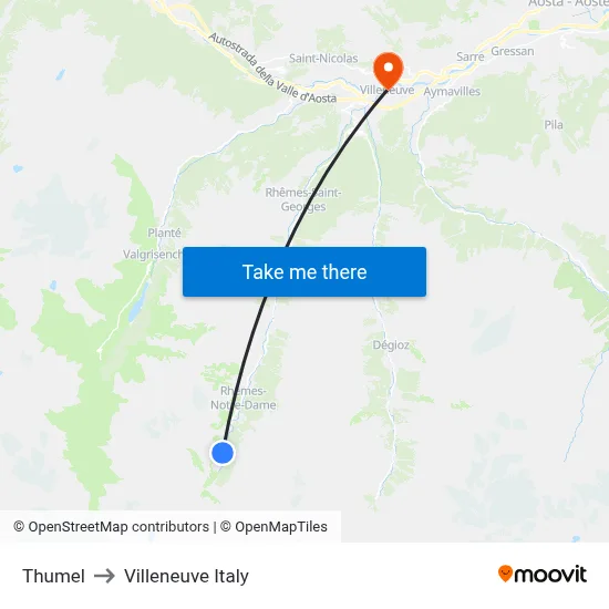 Thumel to Villeneuve Italy map