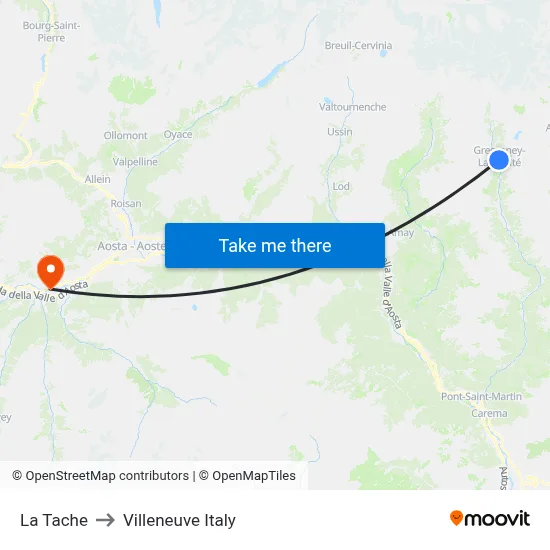 La Tache to Villeneuve Italy map