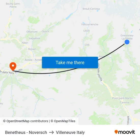 Benetheus - Noversch to Villeneuve Italy map