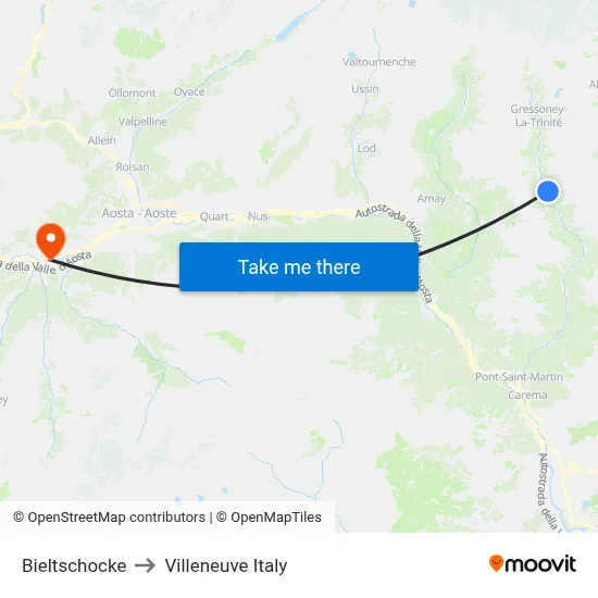 Bieltschocke to Villeneuve Italy map