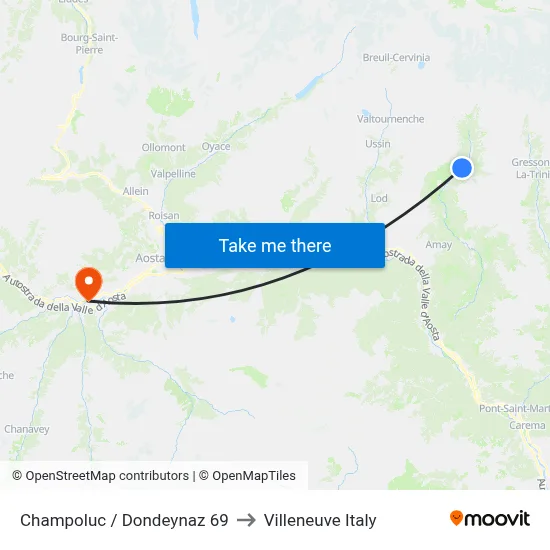 Champoluc / Dondeynaz 69 to Villeneuve Italy map