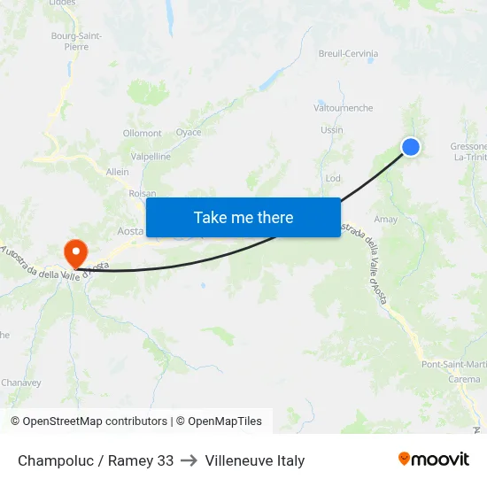 Champoluc / Ramey 33 to Villeneuve Italy map