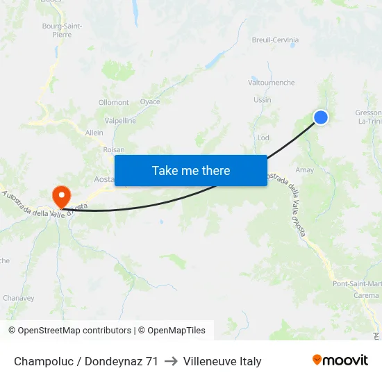 Champoluc / Dondeynaz 71 to Villeneuve Italy map
