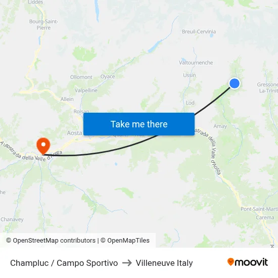 Champluc / Sports Field to Villeneuve Italy map