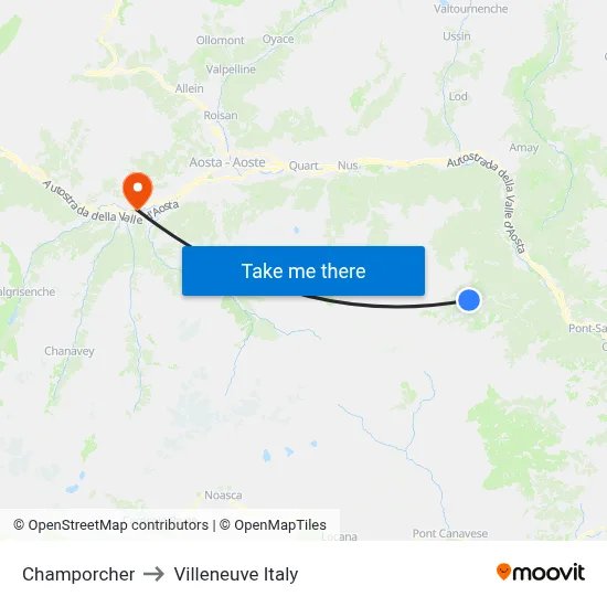 Champorcher to Villeneuve Italy map