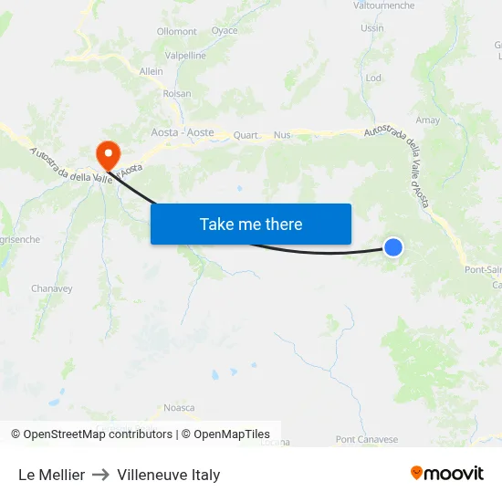 Le Mellier to Villeneuve Italy map