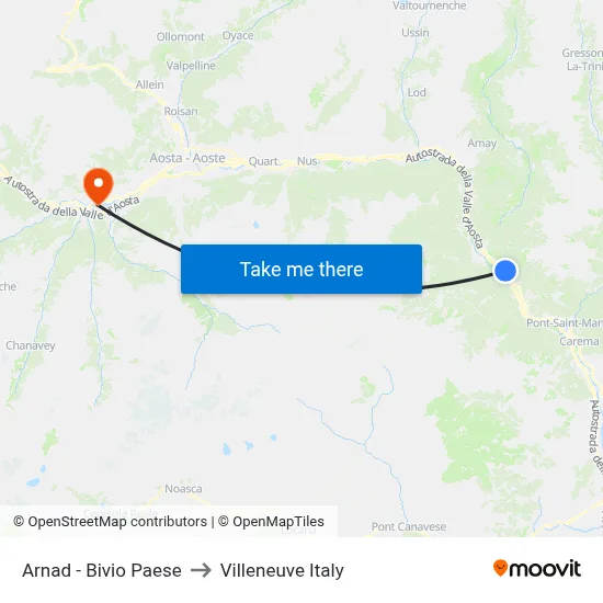 Arnad - Village Junction to Villeneuve Italy map