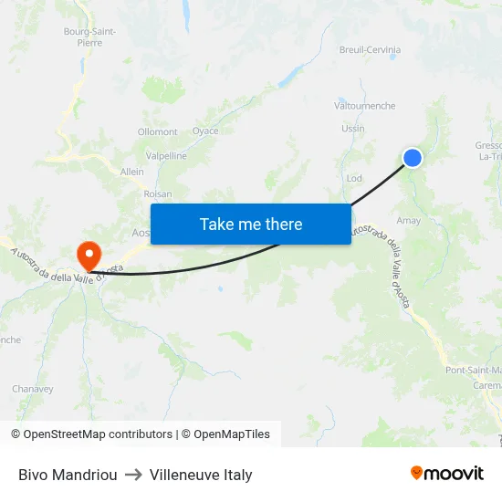 Mandriou Junction to Villeneuve Italy map