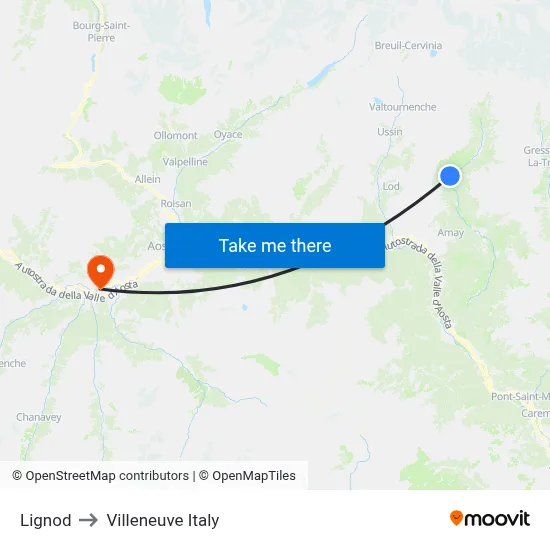 Lignod to Villeneuve Italy map