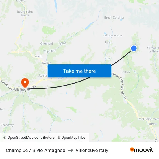 Champluc / Antagnod Junction to Villeneuve Italy map