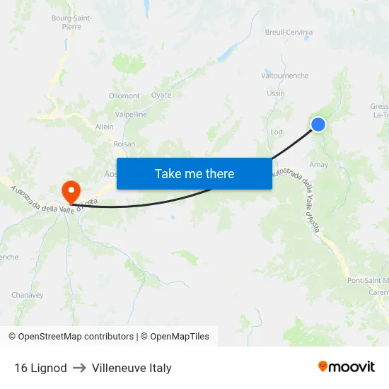 16 Lignod to Villeneuve Italy map