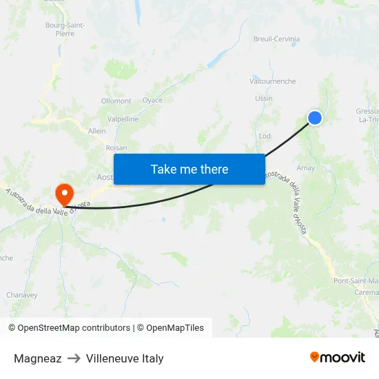 Magneaz to Villeneuve Italy map