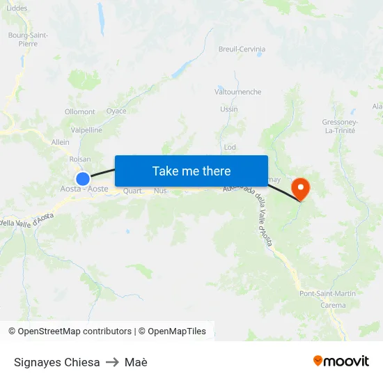 Signayes Chiesa to Maè map