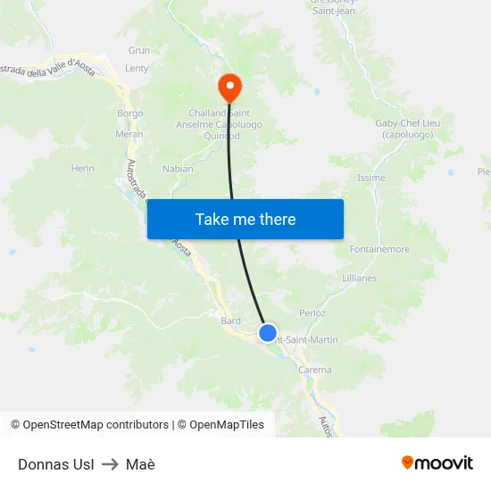 Donnas Health Center to Maè map