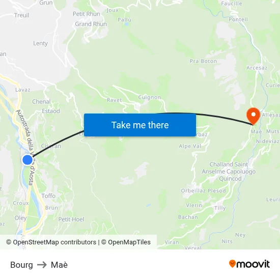 Bourg to Maè map