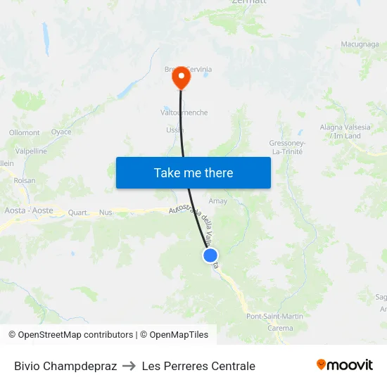 Champdepraz Junction to Les Perreres Central map