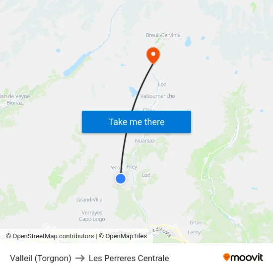 Valleil (Torgnon) to Les Perreres Central map