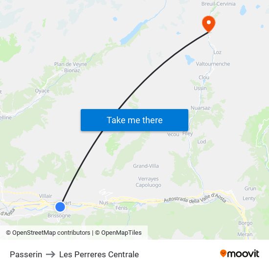 Passerin to Les Perreres Centrale map