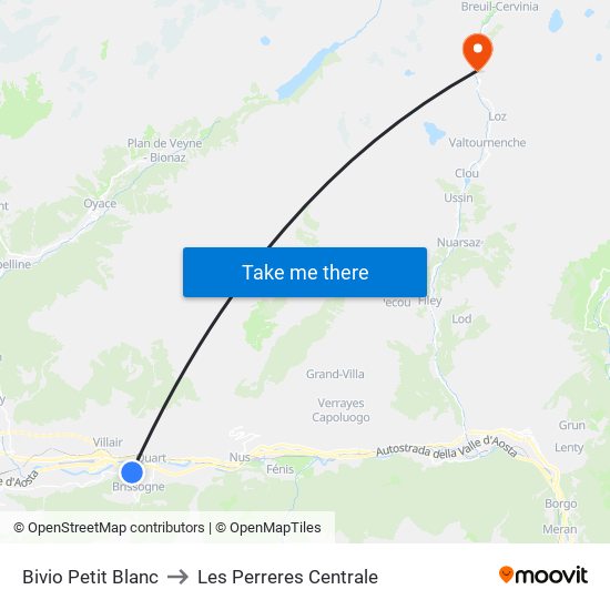 Bivio Petit Blanc to Les Perreres Centrale map
