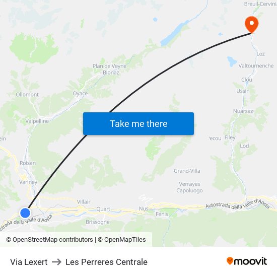 Via Lexert to Les Perreres Centrale map