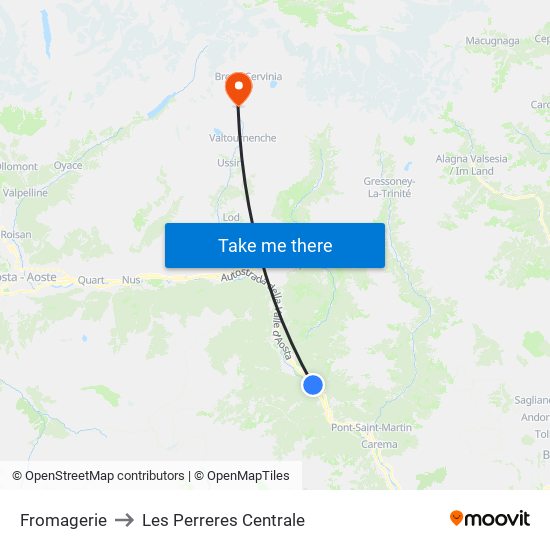 Fromagerie to Les Perreres Centrale map