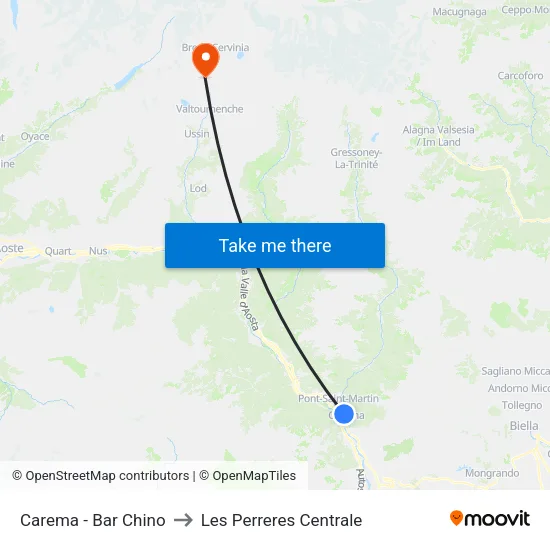 Carema - Bar Chino to Les Perreres Central map