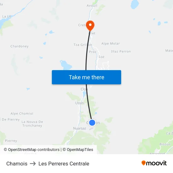 Chamois to Les Perreres Central map